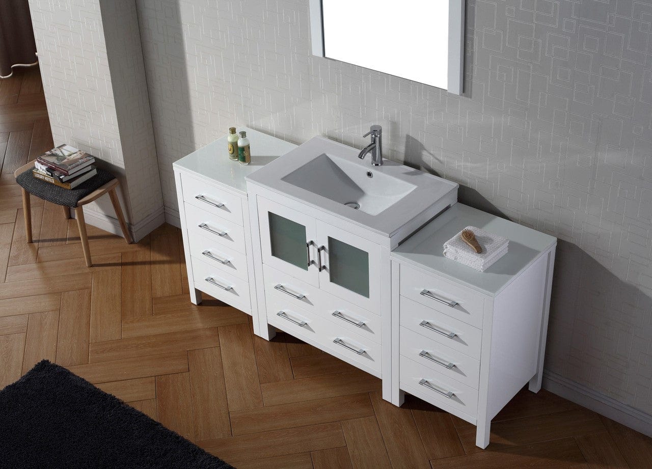 Virtu USA Dior 66 Single Bathroom Vanity Set in White w/ Ceramic Counter-Top | Integrated Sink