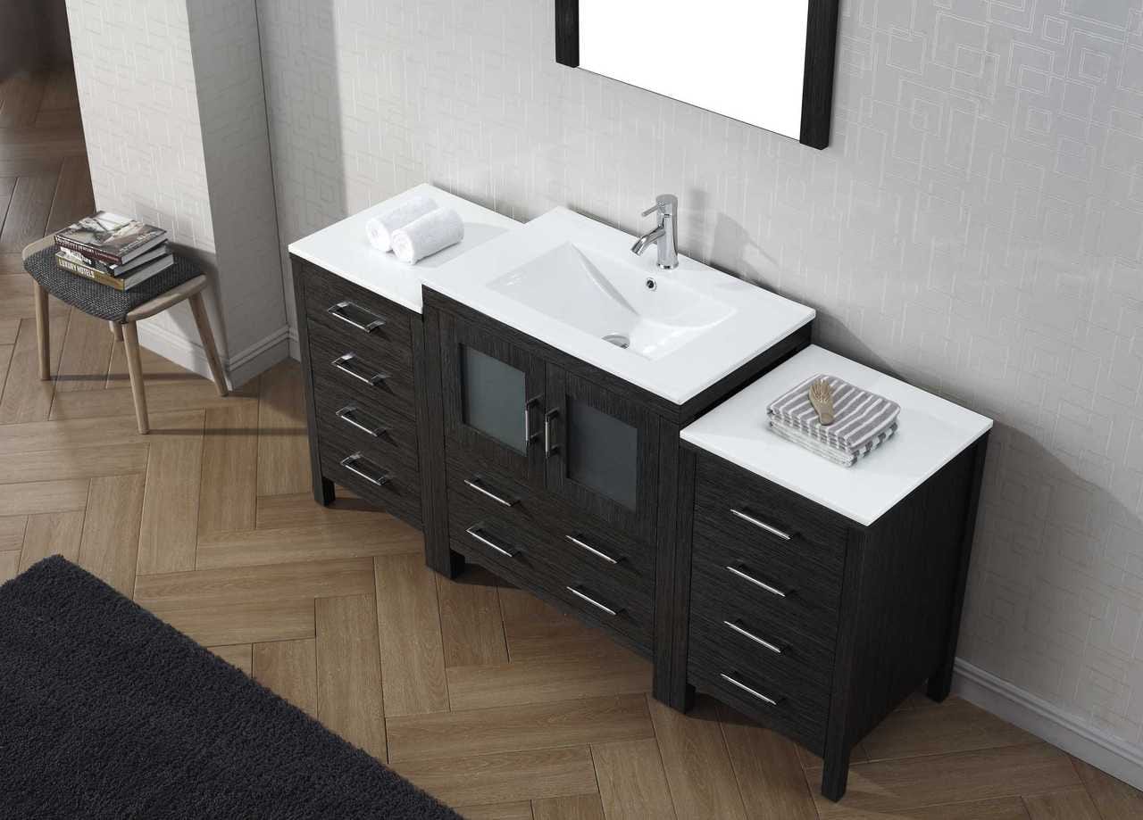 Virtu USA Dior 66 Single Bathroom Vanity Set in Zebra Grey w/ Ceramic Counter-Top | Integrated Sink