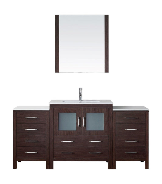 Virtu USA Dior 68" Single Bathroom Vanity Cabinet Set in Espresso w/ Ceramic Counter-Top