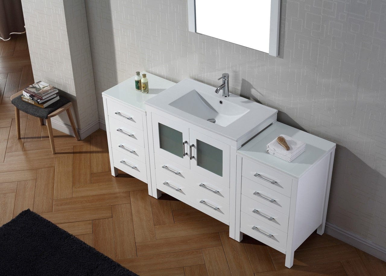 Virtu USA Dior 68 Single Bathroom Vanity Set in White w/ Ceramic Counter-Top | Integrated Sink