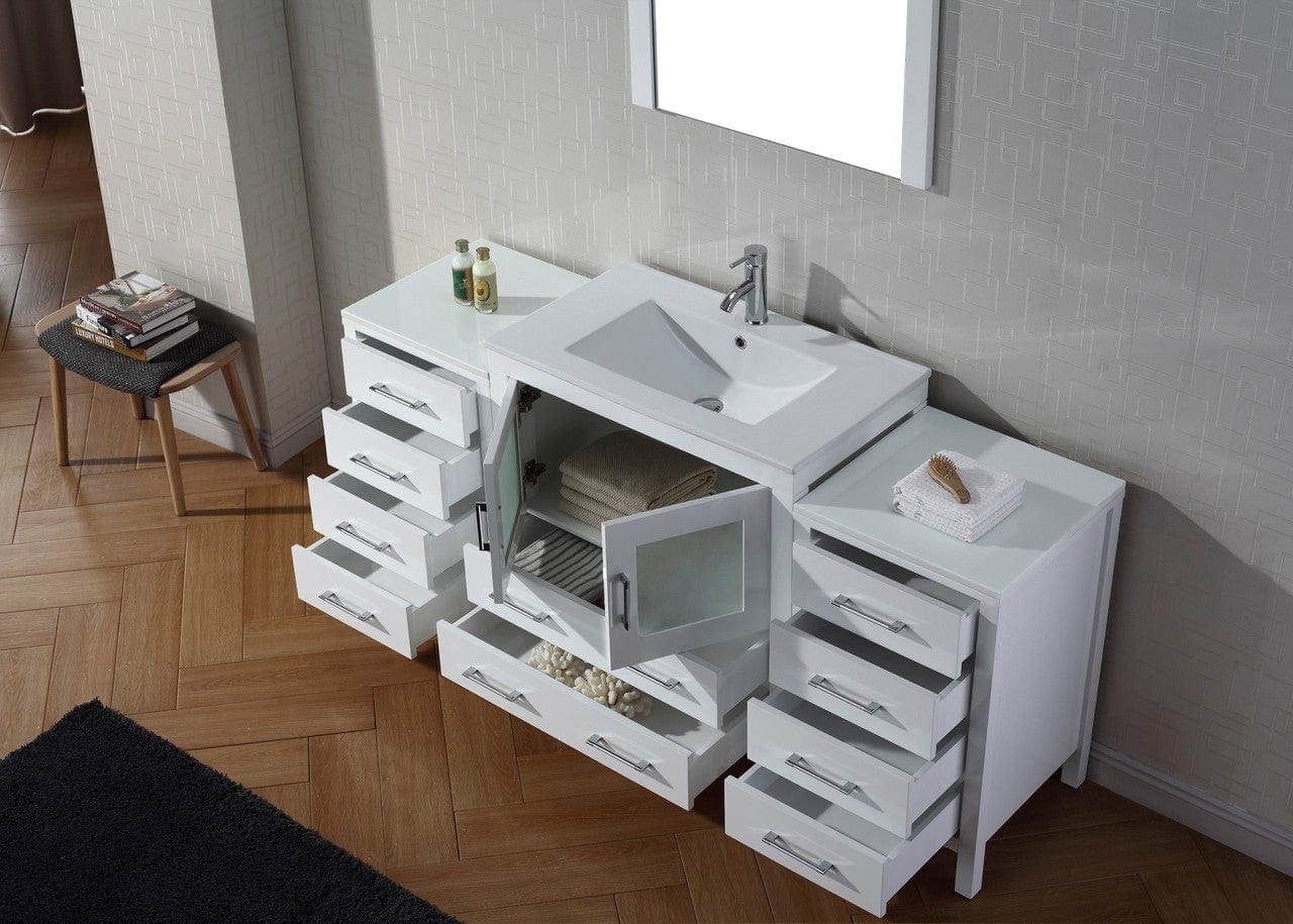 Virtu USA Dior 68 Single Bathroom Vanity Set in White w/ Ceramic Counter-Top | Integrated Sink