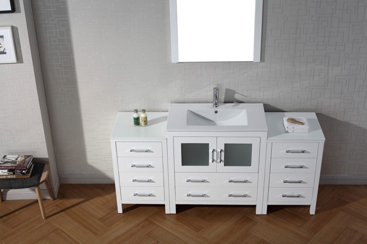 Virtu USA Dior 68 Single Bathroom Vanity Set in White w/ Ceramic Counter-Top | Integrated Sink