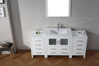 Virtu USA Dior 68 Single Bathroom Vanity Set in White w/ Ceramic Counter-Top | Integrated Sink