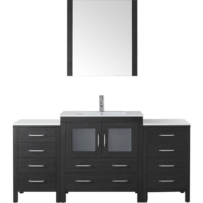 Virtu USA Dior 68" Single Bathroom Vanity Cabinet Set in Zebra Grey w/ Ceramic Counter-Top