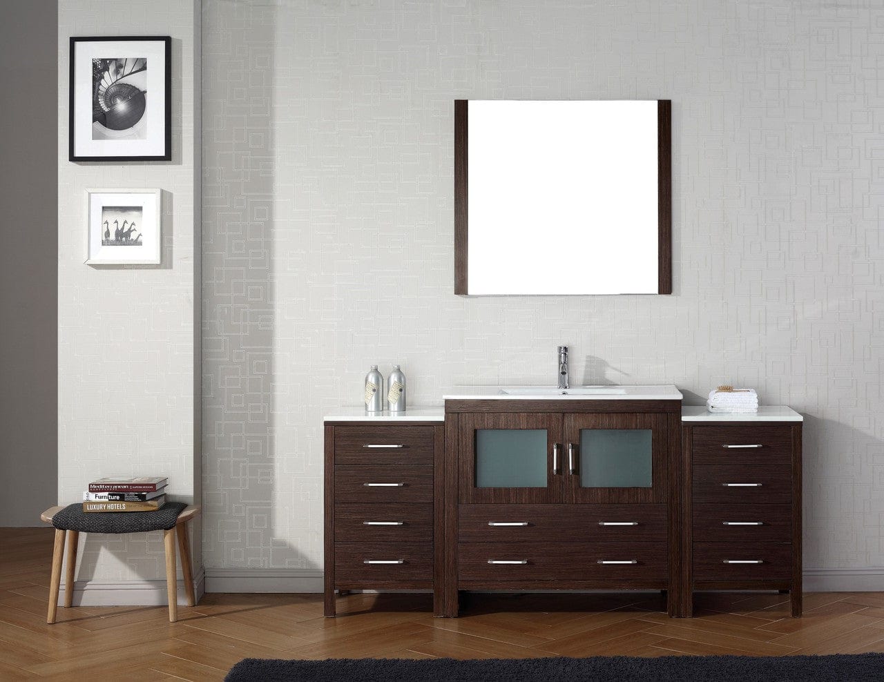 Virtu USA Dior 72 Single Bathroom Vanity Set in Espresso w/ Ceramic Counter-Top | Integrated Sink
