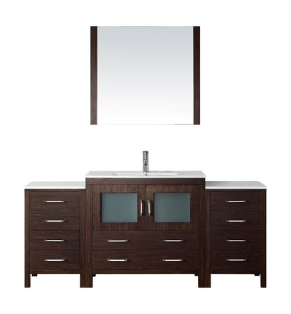 Virtu USA Dior 72" Single Bathroom Vanity Cabinet Set in Espresso w/ Ceramic Counter-Top