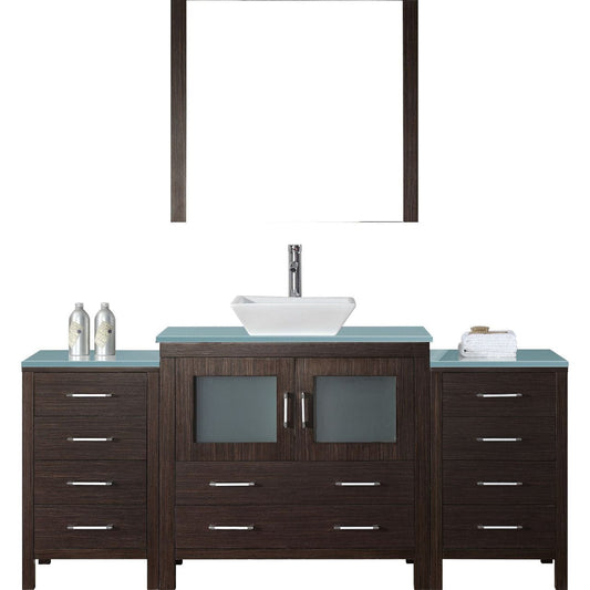 Virtu USA Dior 72 Single Bathroom Vanity Set in Espresso w/ Tempered Glass Counter-Top | Vessel Sink