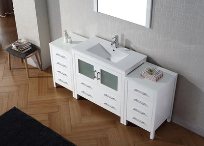 Virtu USA Dior 72 Single Bathroom Vanity Set in White w/ Ceramic Counter-Top | Integrated Sink