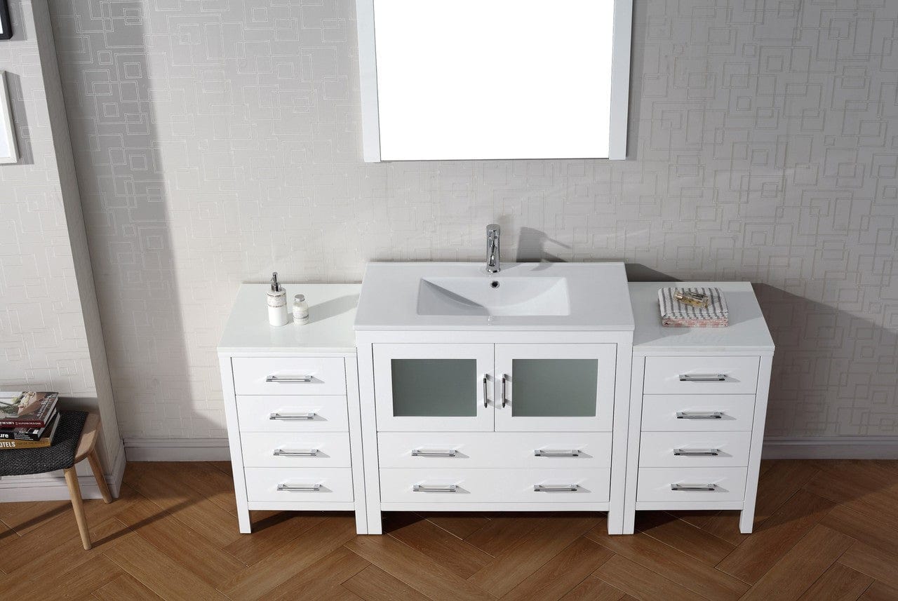 Virtu USA Dior 72 Single Bathroom Vanity Set in White w/ Ceramic Counter-Top | Integrated Sink
