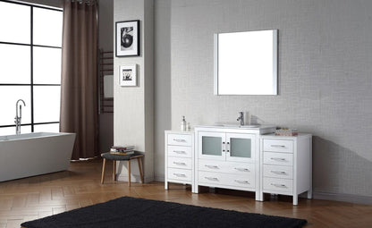 Virtu USA Dior 72 Single Bathroom Vanity Set in White w/ Ceramic Counter-Top | Integrated Sink