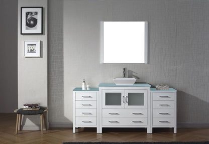 Virtu USA Dior 72 Single Bathroom Vanity Set in White w/ Tempered Glass Counter-Top | Vessel Sink