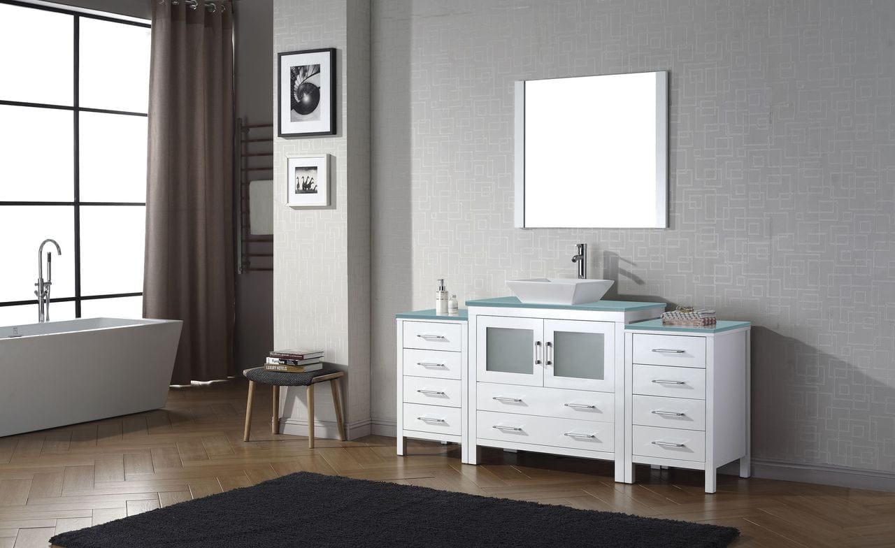 Virtu USA Dior 72 Single Bathroom Vanity Set in White w/ Tempered Glass Counter-Top | Vessel Sink