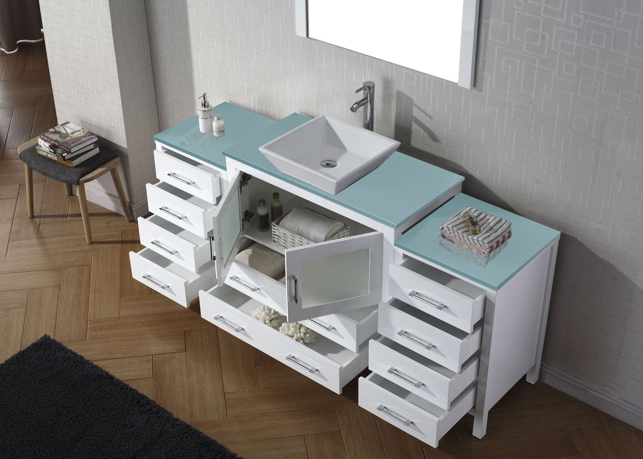 Virtu USA Dior 72 Single Bathroom Vanity Set in White w/ Tempered Glass Counter-Top | Vessel Sink