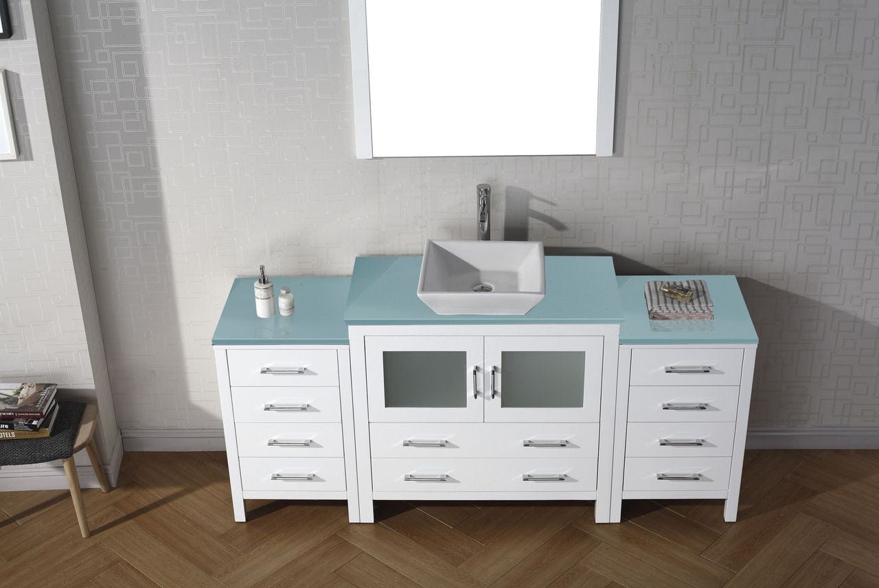 Virtu USA Dior 72 Single Bathroom Vanity Set in White w/ Tempered Glass Counter-Top | Vessel Sink