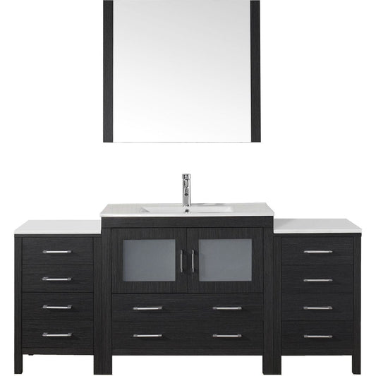Virtu USA Dior 72" Single Bathroom Vanity Cabinet Set in Zebra Grey w/ Ceramic Counter-Top