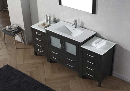 Virtu USA Dior 72 Single Bathroom Vanity Set in Zebra Grey w/ Ceramic Counter-Top | Integrated Sink