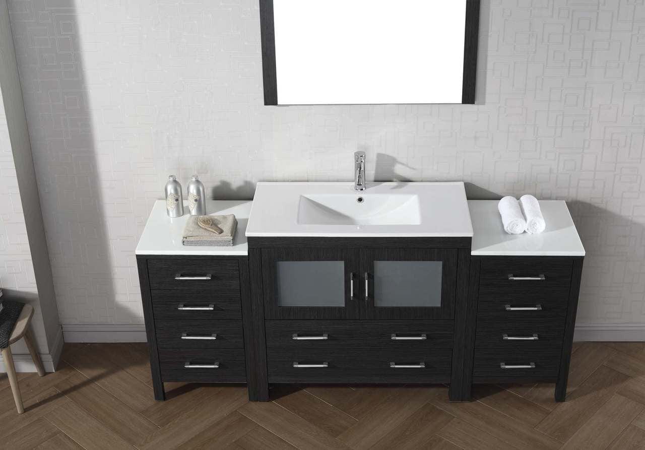 Virtu USA Dior 72 Single Bathroom Vanity Set in Zebra Grey w/ Ceramic Counter-Top | Integrated Sink
