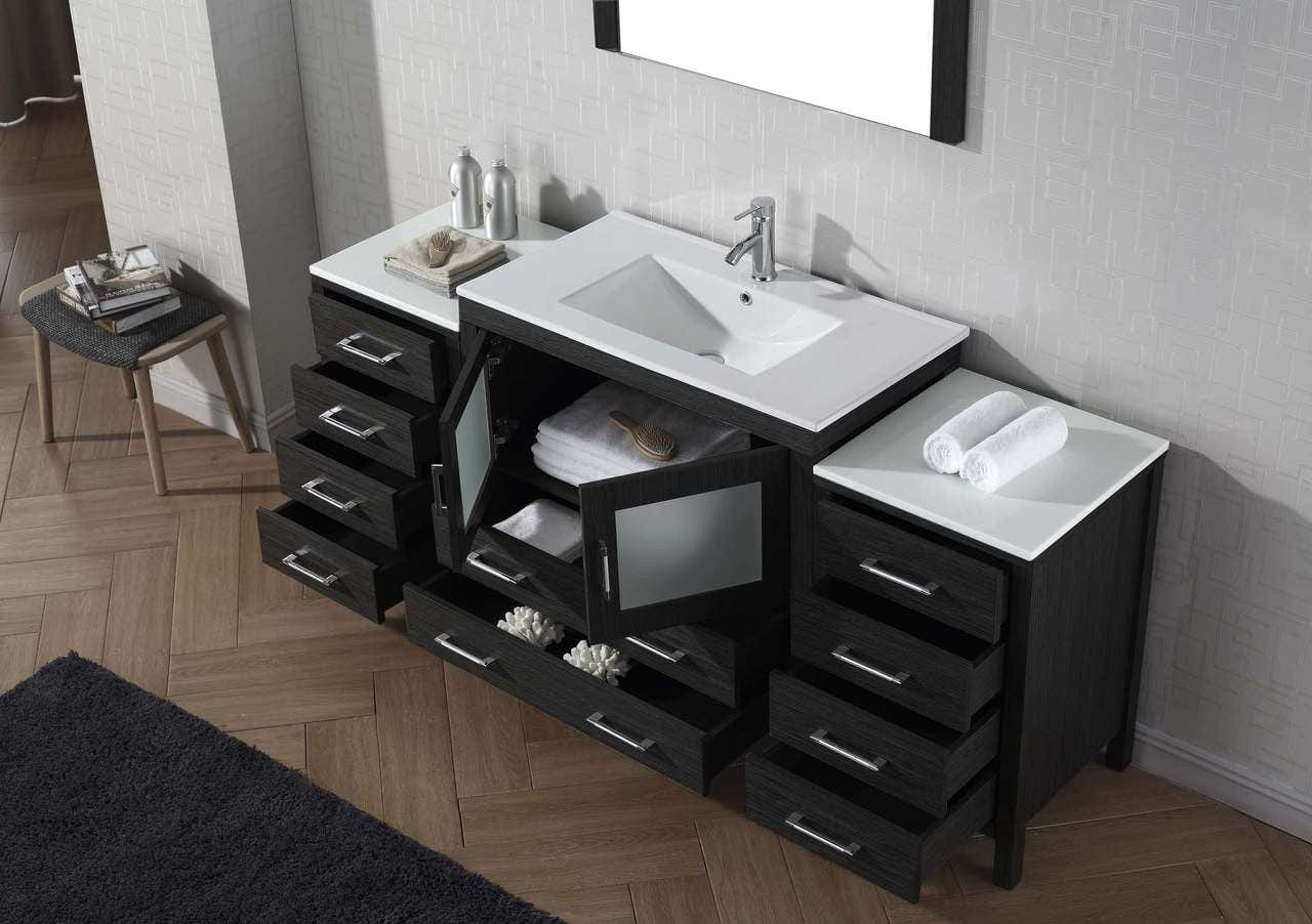 Virtu USA Dior 72 Single Bathroom Vanity Set in Zebra Grey w/ Ceramic Counter-Top | Integrated Sink