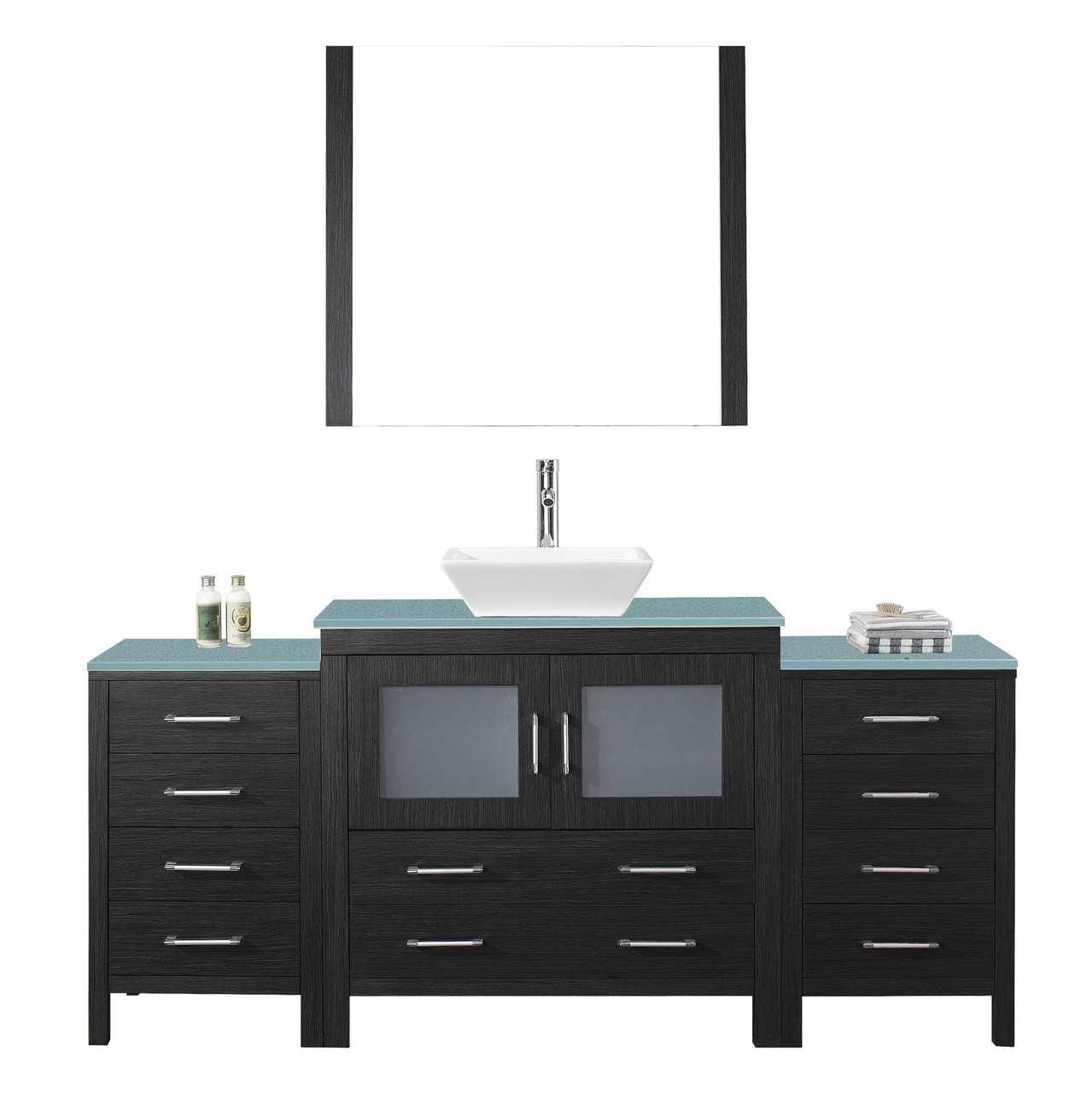 Virtu USA Dior 72 Single Bathroom Vanity Set in Zebra Grey w/ Tempered Glass Counter-Top | Vessel Sink