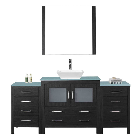 Virtu USA Dior 72 Single Bathroom Vanity Set in Zebra Grey w/ Tempered Glass Counter-Top | Vessel Sink