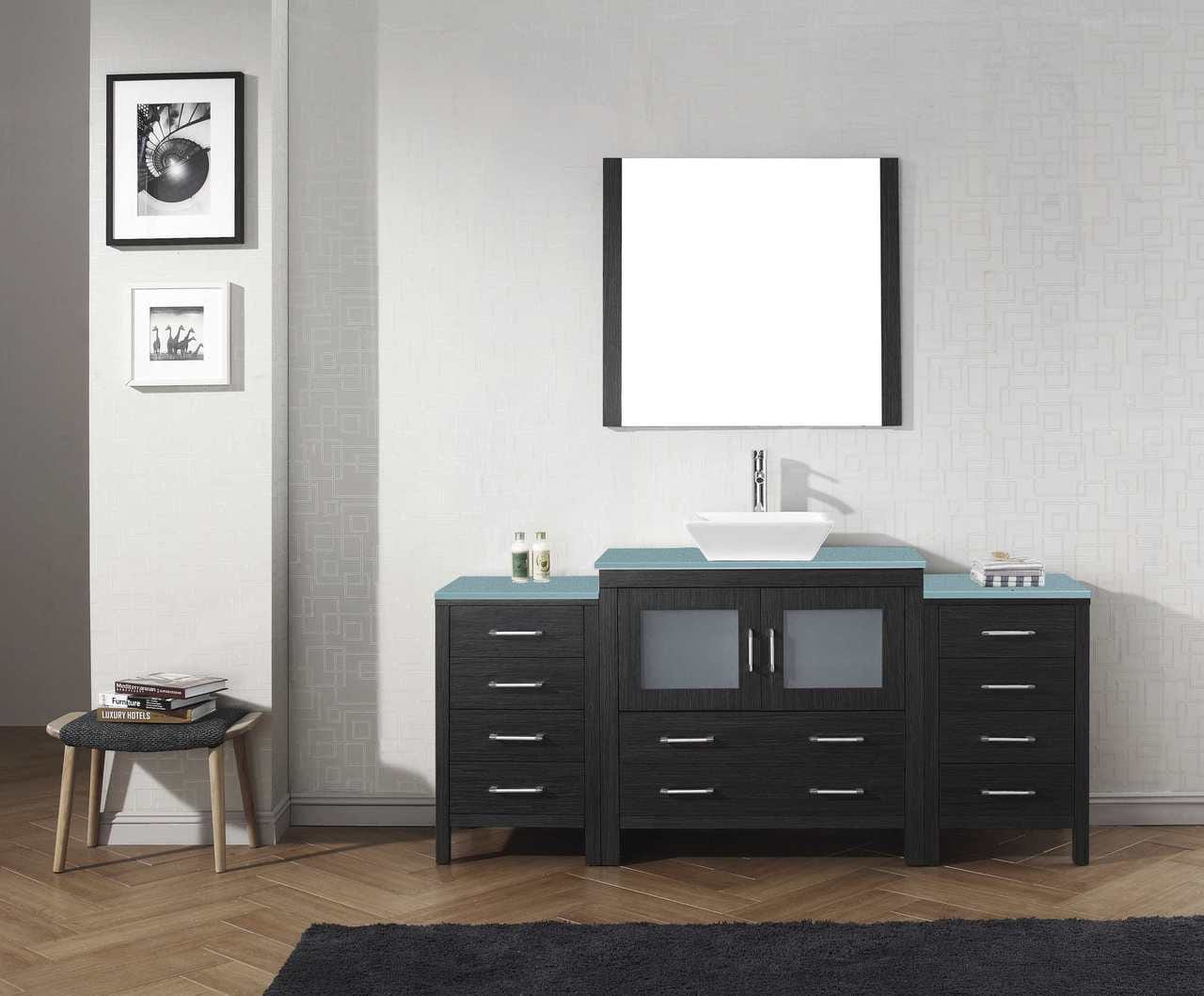 Virtu USA Dior 72 Single Bathroom Vanity Set in Zebra Grey w/ Tempered Glass Counter-Top | Vessel Sink