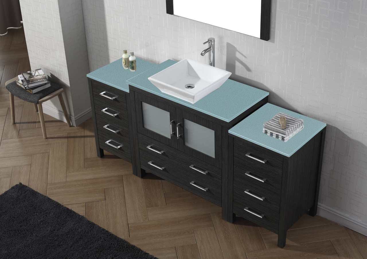 Virtu USA Dior 72 Single Bathroom Vanity Set in Zebra Grey w/ Tempered Glass Counter-Top | Vessel Sink