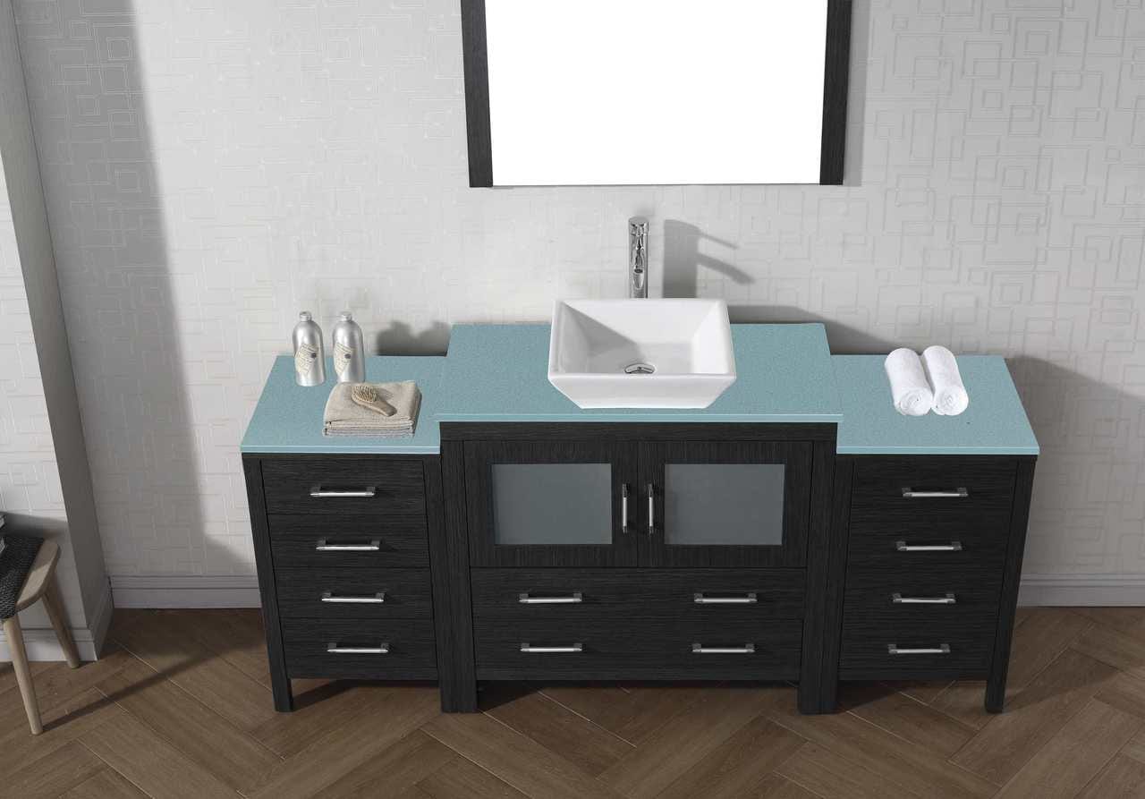 Virtu USA Dior 72 Single Bathroom Vanity Set in Zebra Grey w/ Tempered Glass Counter-Top | Vessel Sink