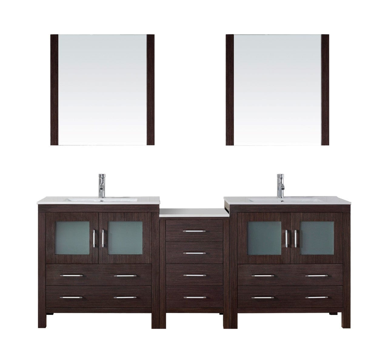 Virtu USA Dior 82" Double Bathroom Vanity Cabinet Set in White w/ Ceramic Counter-Top