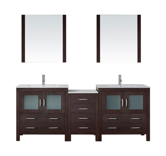Virtu USA Dior 82" Double Bathroom Vanity Cabinet Set in White w/ Ceramic Counter-Top
