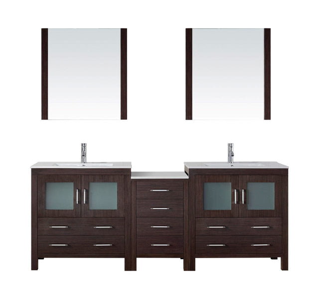 Virtu USA Dior 82 Double Bathroom Vanity Cabinet Set in White w/ Ceramic Counter-Top