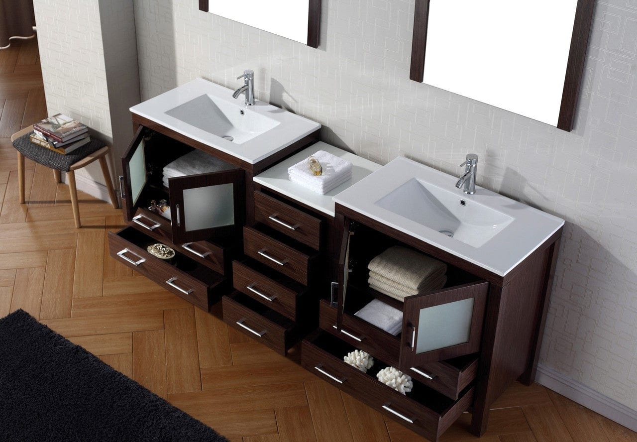 Virtu USA Dior 82 Double Bathroom Vanity Set in Espresso w/ Ceramic Counter-Top | Integrated Sink