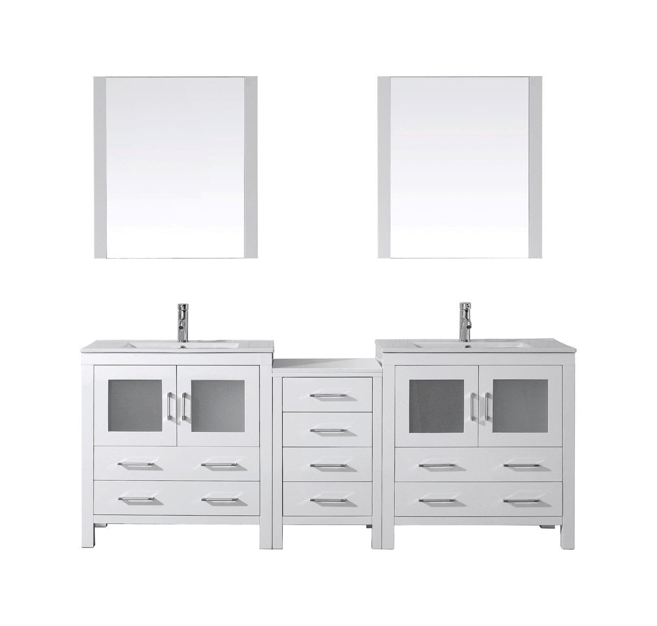 Virtu USA Dior 82" Double Bathroom Vanity Cabinet Set in White w/ Ceramic Counter-Top