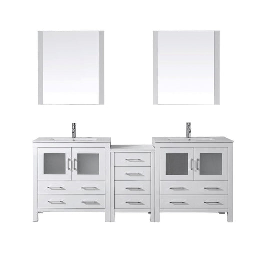 Virtu USA Dior 82" Double Bathroom Vanity Cabinet Set in White w/ Ceramic Counter-Top