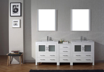 Virtu USA Dior 82" Double Bathroom Vanity Cabinet Set in White w/ Ceramic Counter-Top