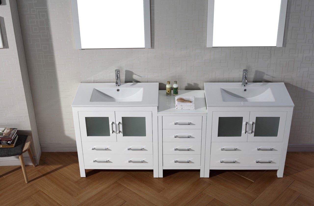 Virtu USA Dior 82 Double Bathroom Vanity Set in White w/ Ceramic Counter-Top | Integrated Sink