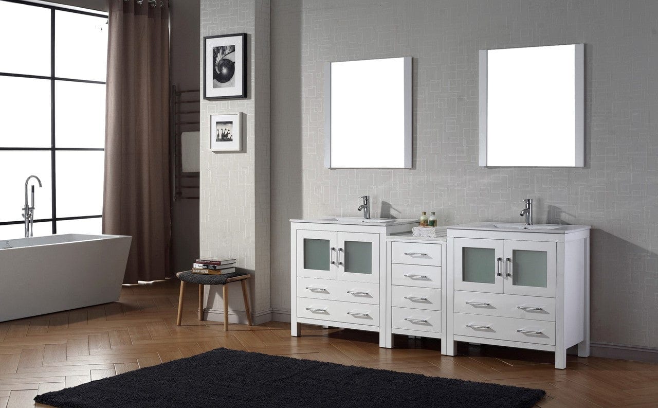 Virtu USA Dior 82 Double Bathroom Vanity Set in White w/ Ceramic Counter-Top | Integrated Sink