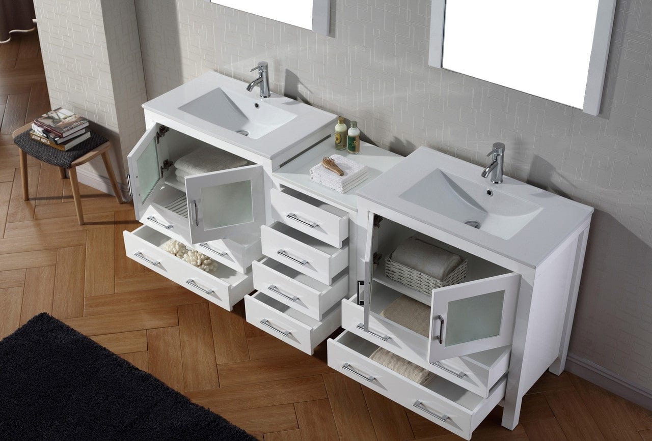 Virtu USA Dior 82 Double Bathroom Vanity Set in White w/ Ceramic Counter-Top | Integrated Sink