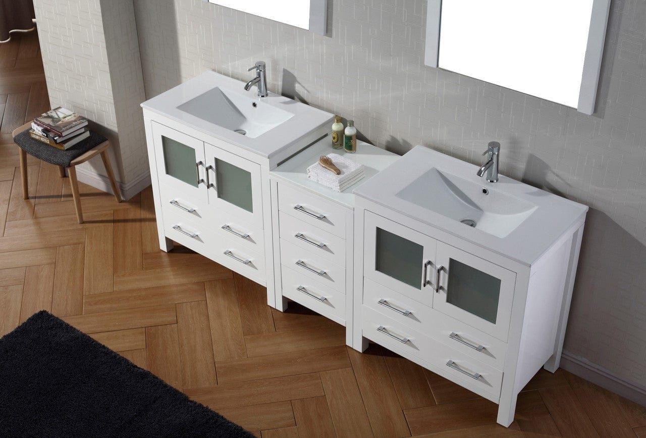 Virtu USA Dior 82 Double Bathroom Vanity Set in White w/ Ceramic Counter-Top | Integrated Sink