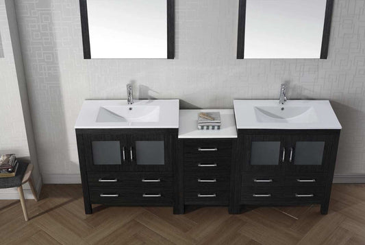 Virtu USA Dior 82 Double Bathroom Vanity Set in Zebra Grey w/ Ceramic Counter-Top | Integrated Sink