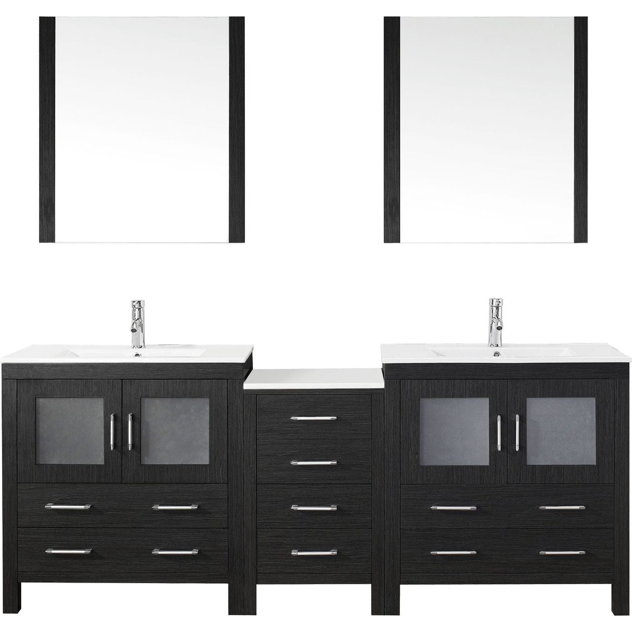 Virtu USA Dior 82" Double Bathroom Vanity Cabinet Set in Zebra Grey w/ Ceramic Counter-Top