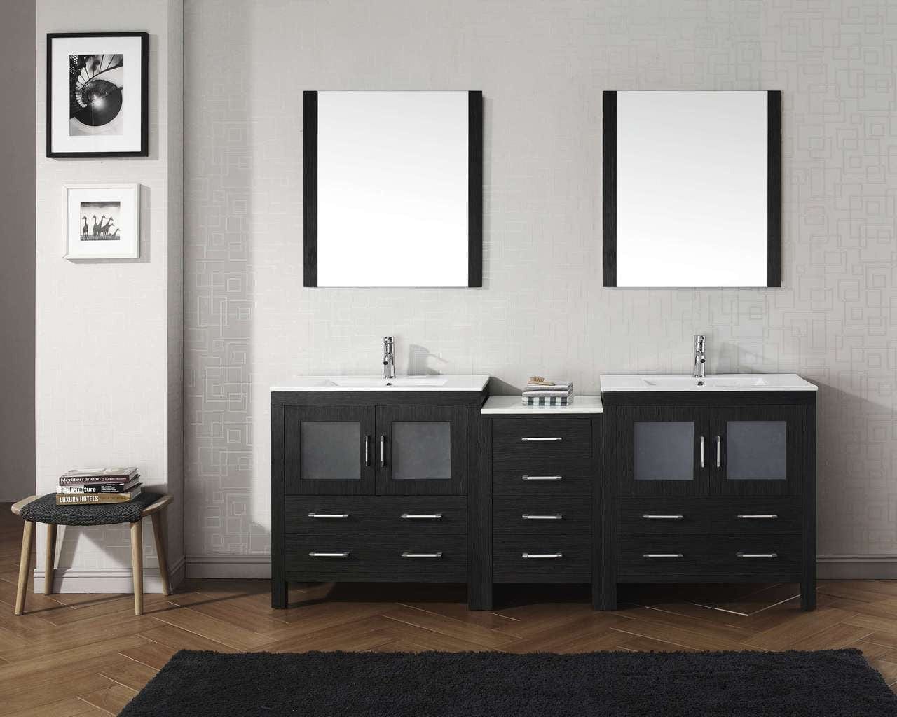 Virtu USA Dior 82 Double Bathroom Vanity Set in Zebra Grey w/ Ceramic Counter-Top | Integrated Sink