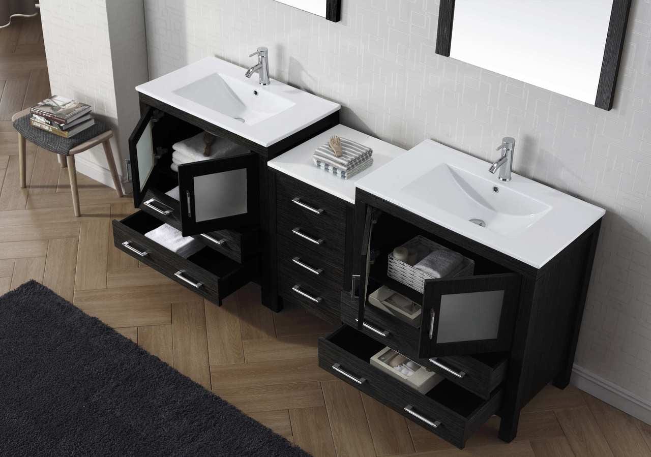 Virtu USA Dior 82 Double Bathroom Vanity Set in Zebra Grey w/ Ceramic Counter-Top | Integrated Sink