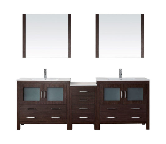 Virtu USA Dior 90" Double Bathroom Vanity Cabinet Set in Espresso w/ Ceramic Counter-Top