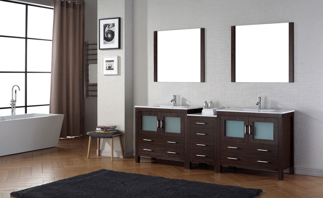 Virtu USA Dior 90 Double Bathroom Vanity Set in Espresso w/ Ceramic Counter-Top | Integrated Sink
