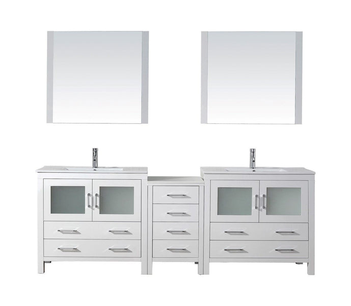 Virtu USA Dior 90 Double Bathroom Vanity Cabinet Set in White w/ Ceramic Counter-Top