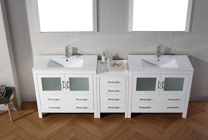 Virtu USA Dior 90 Double Bathroom Vanity Set in White w/ Ceramic Counter-Top | Integrated Sink