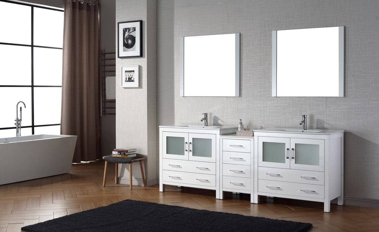 Virtu USA Dior 90 Double Bathroom Vanity Set in White w/ Ceramic Counter-Top | Integrated Sink