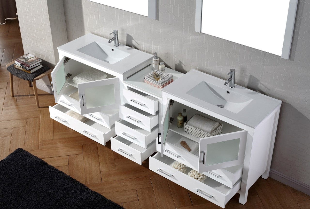 Virtu USA Dior 90 Double Bathroom Vanity Set in White w/ Ceramic Counter-Top | Integrated Sink