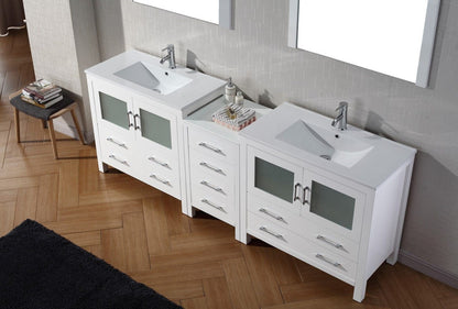 Virtu USA Dior 90 Double Bathroom Vanity Set in White w/ Ceramic Counter-Top | Integrated Sink