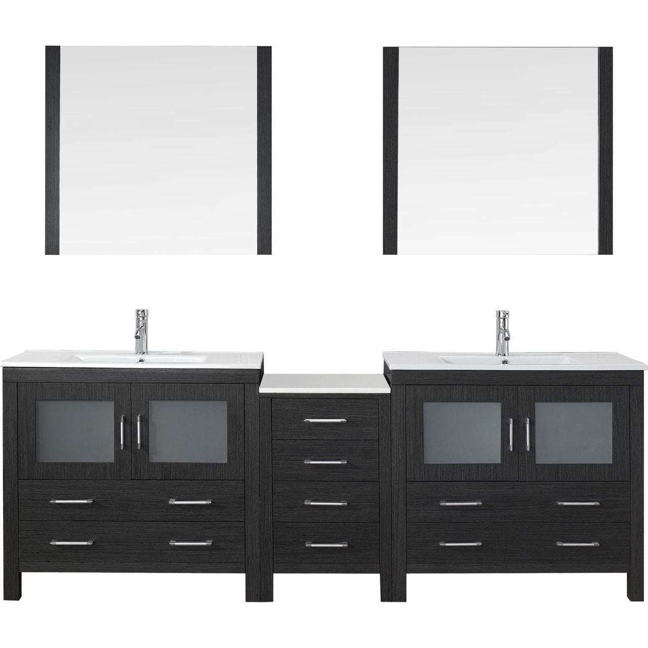 Virtu USA Dior 90" Double Bathroom Vanity Cabinet Set in Zebra Grey w/ Ceramic Counter-Top